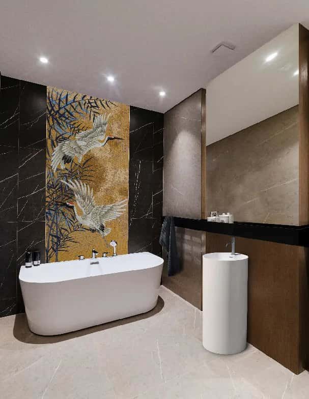 Tablou din mozaic Cranes, 110×220 cm - montat