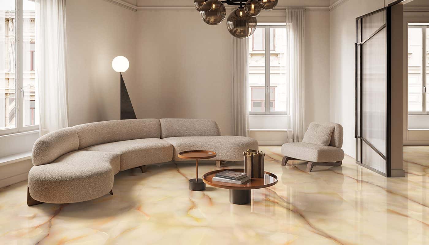 Tele di Marmo Pure Onyx Onyx Miele - montată într-o cameră