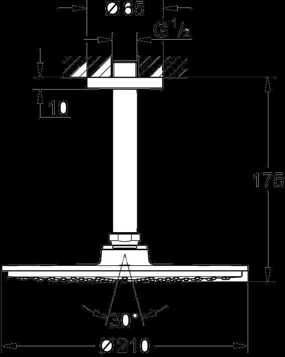 GROHE Rainshower Cosmopolitan 210 Set de duș fix cu montare în tavan 142 mm, 1 pulverizare - desen tehnic cu cote