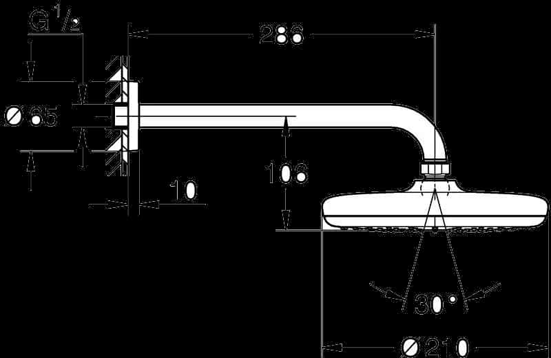 GROHE Tempesta 210 Set duș fix 286 mm, 1 jet - desen tehnic cu cote