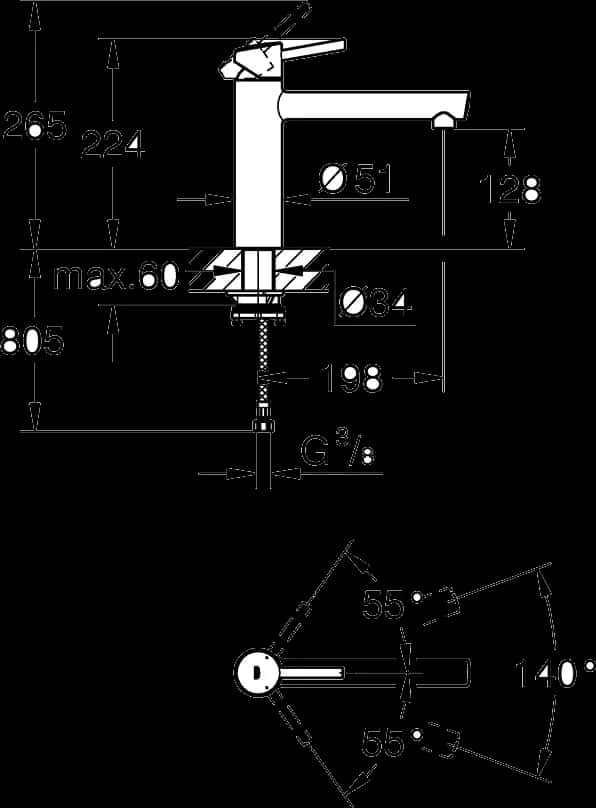 GROHE Concetto Baterie spălător cu monocomandă 1/2" - desen tehnic cu cote