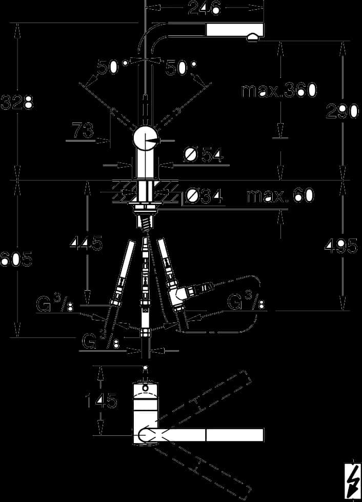GROHE Minta Baterie spălător cu monocomandă 1/2" - desen tehnic cu cote