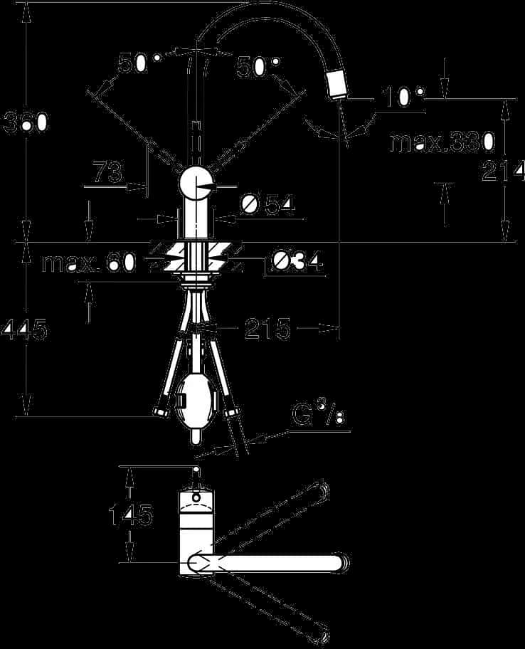 GROHE Minta Baterie spălător cu monocomandă 1/2" - desen tehnic cu cote
