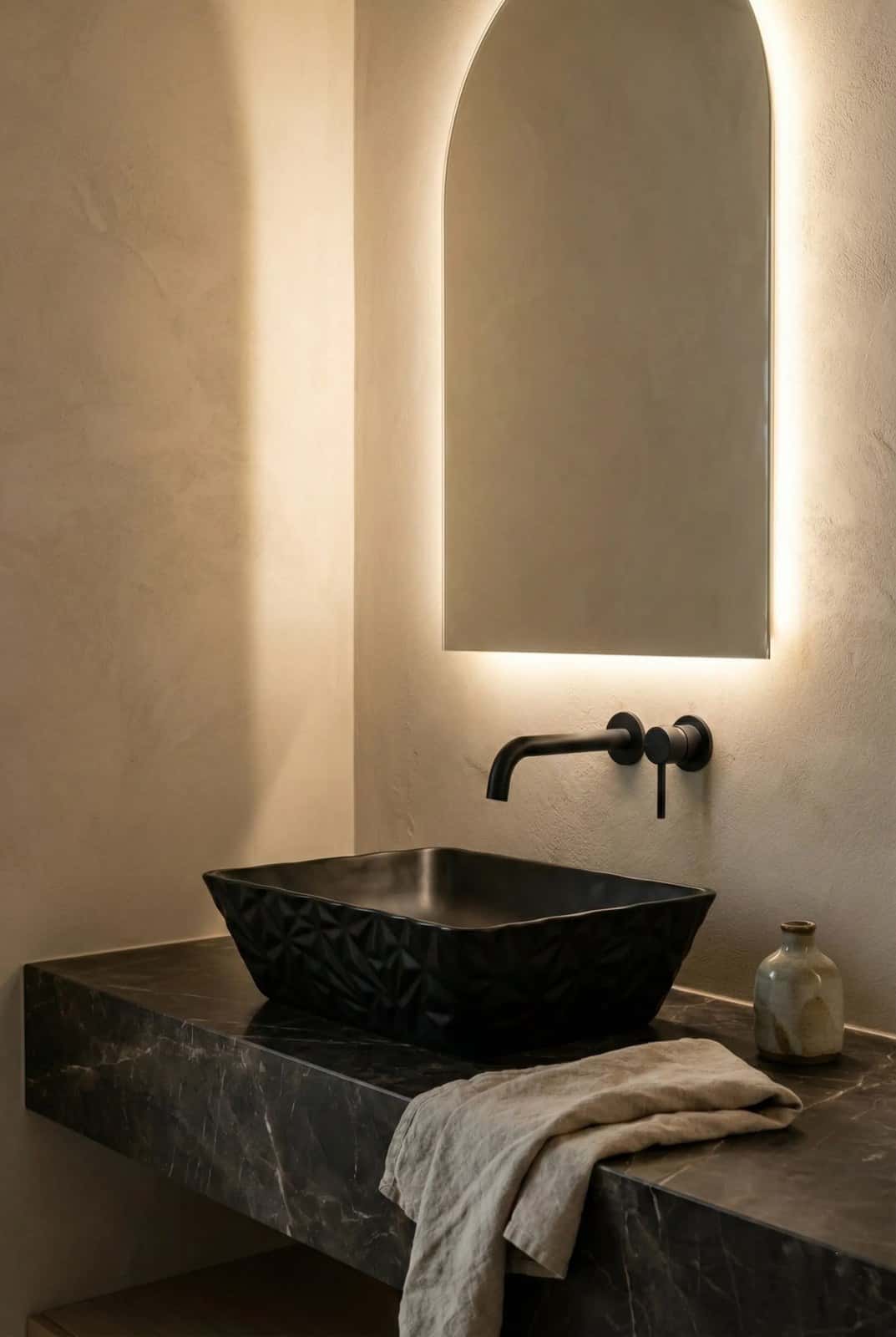 Lavoar ceramic dreptunghiular A821-CBK-M - negru mat texturat - montat