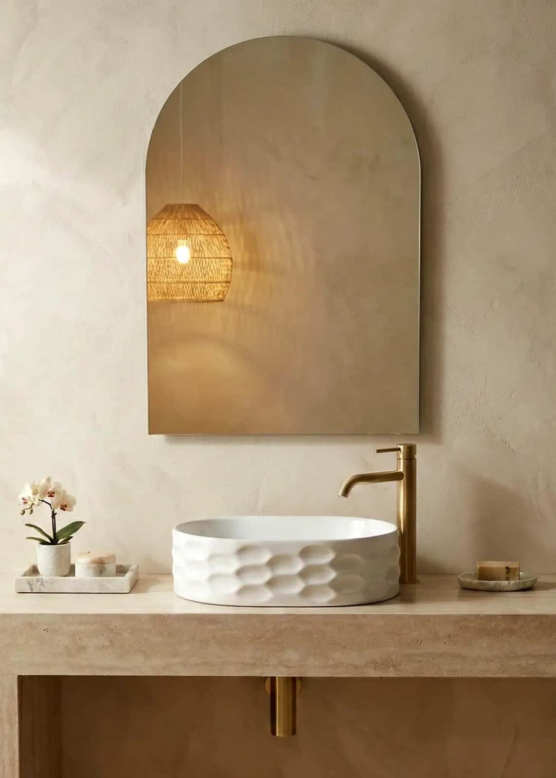 Lavoar ceramic oval A509T - alb lucios, exterior texturat - montat