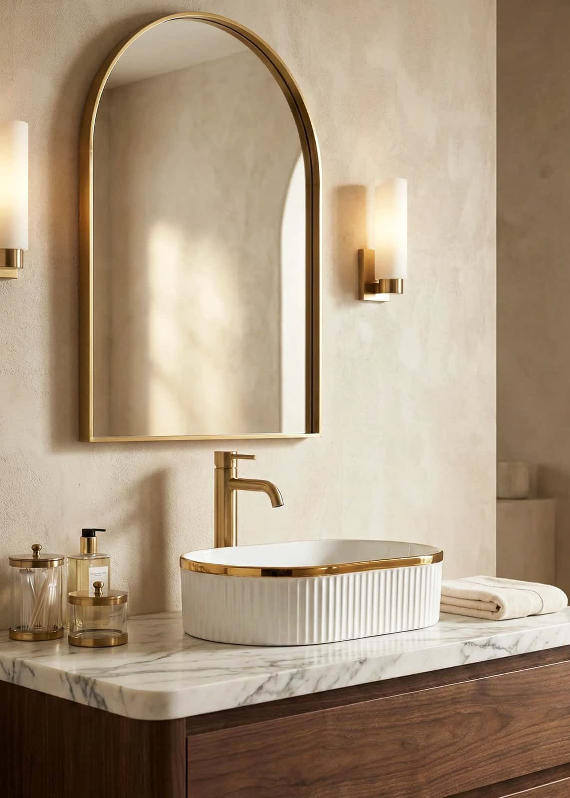 Lavoar ceramic oval A721-GGLG - alb lucios texturat cu linie aurie - montat