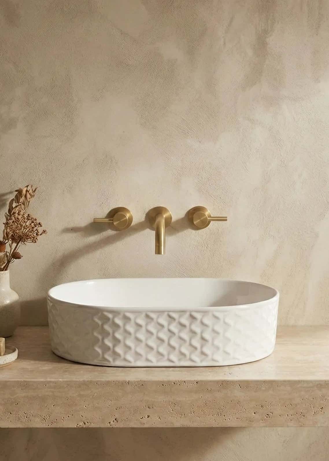 Lavoar ceramic oval A788 - alb lucios, exterior texturat - montat