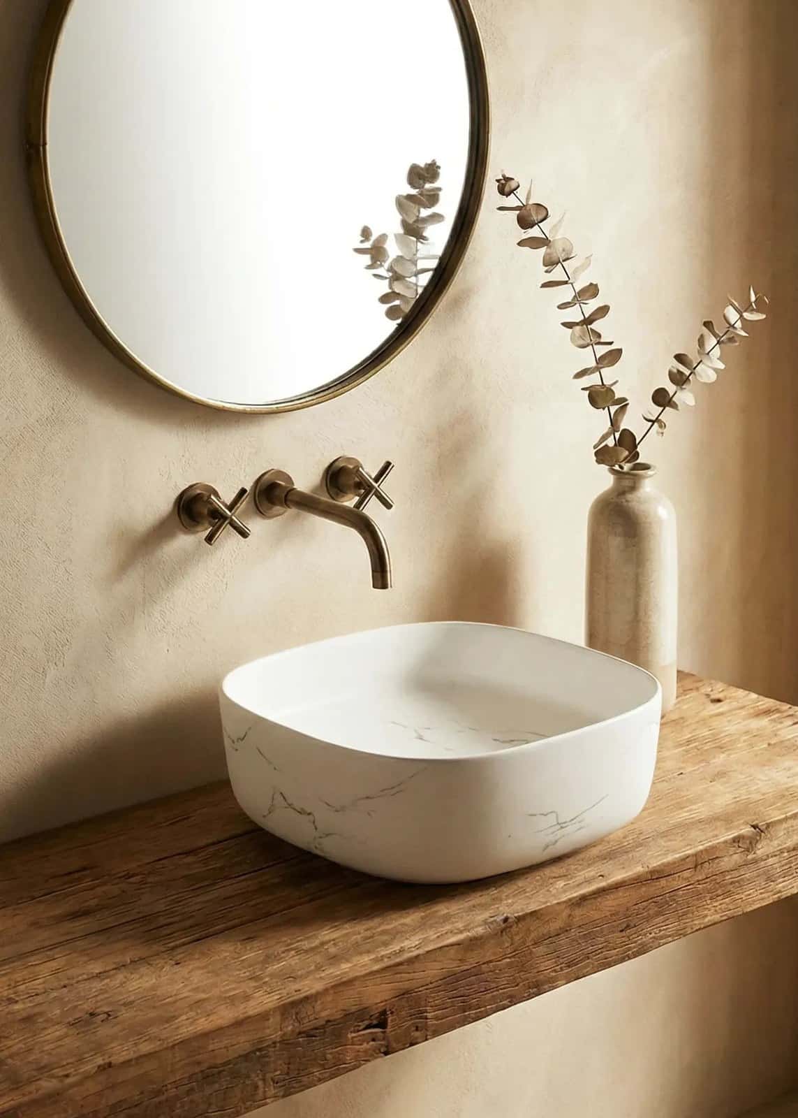 Lavoar ceramic pe blat alb cu finisaj marmorat - A707-CUGO7-M - montat
