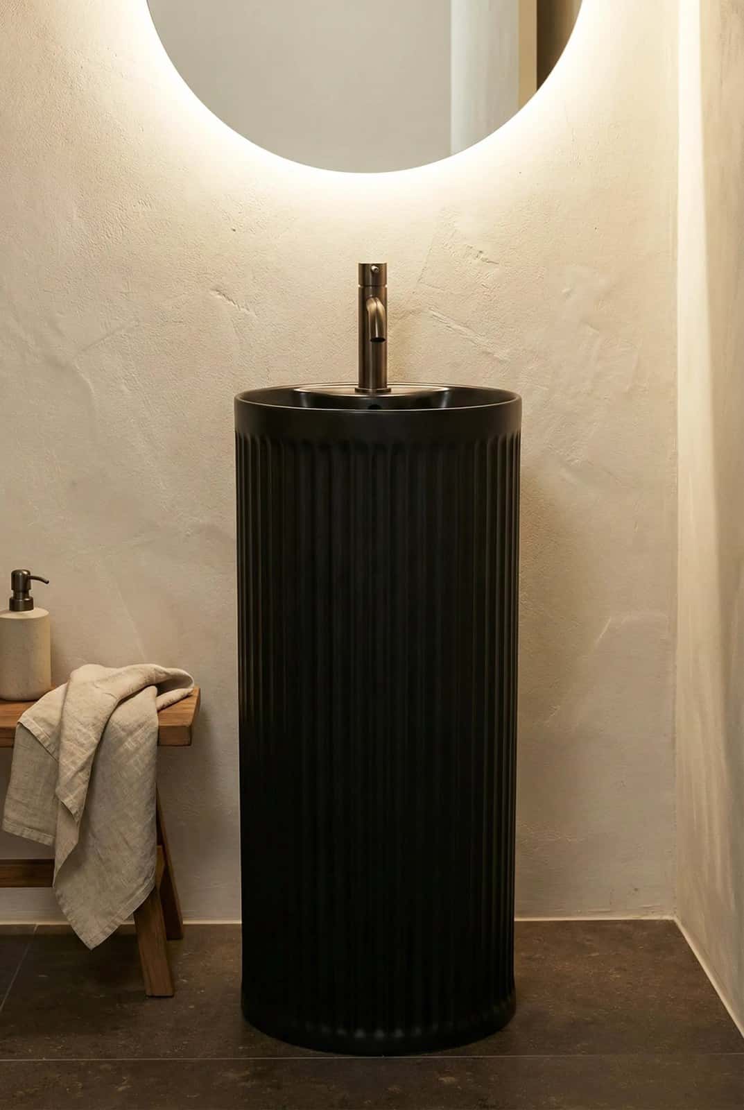 Lavoar freestanding ceramic H25-CBK-M - negru mat, exterior striat - montat