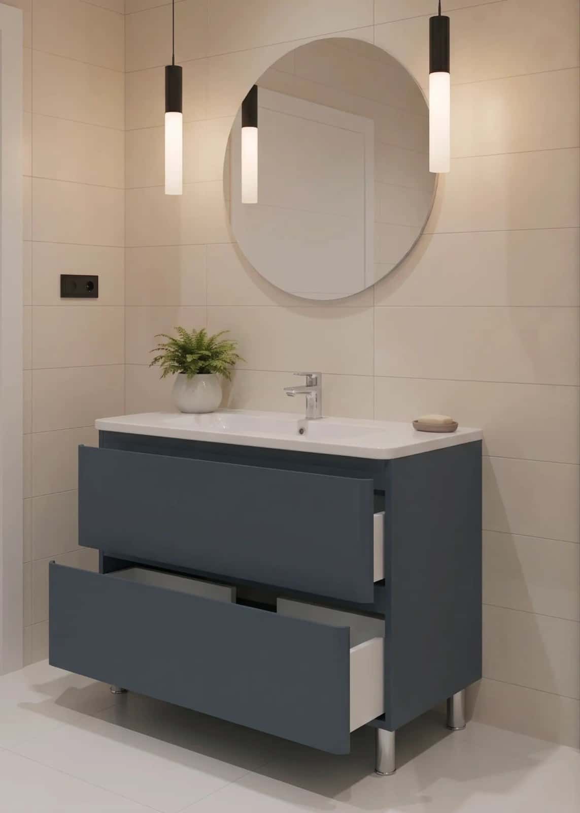Mobilier de baie pe pardoseală Accent albastru mat - montat