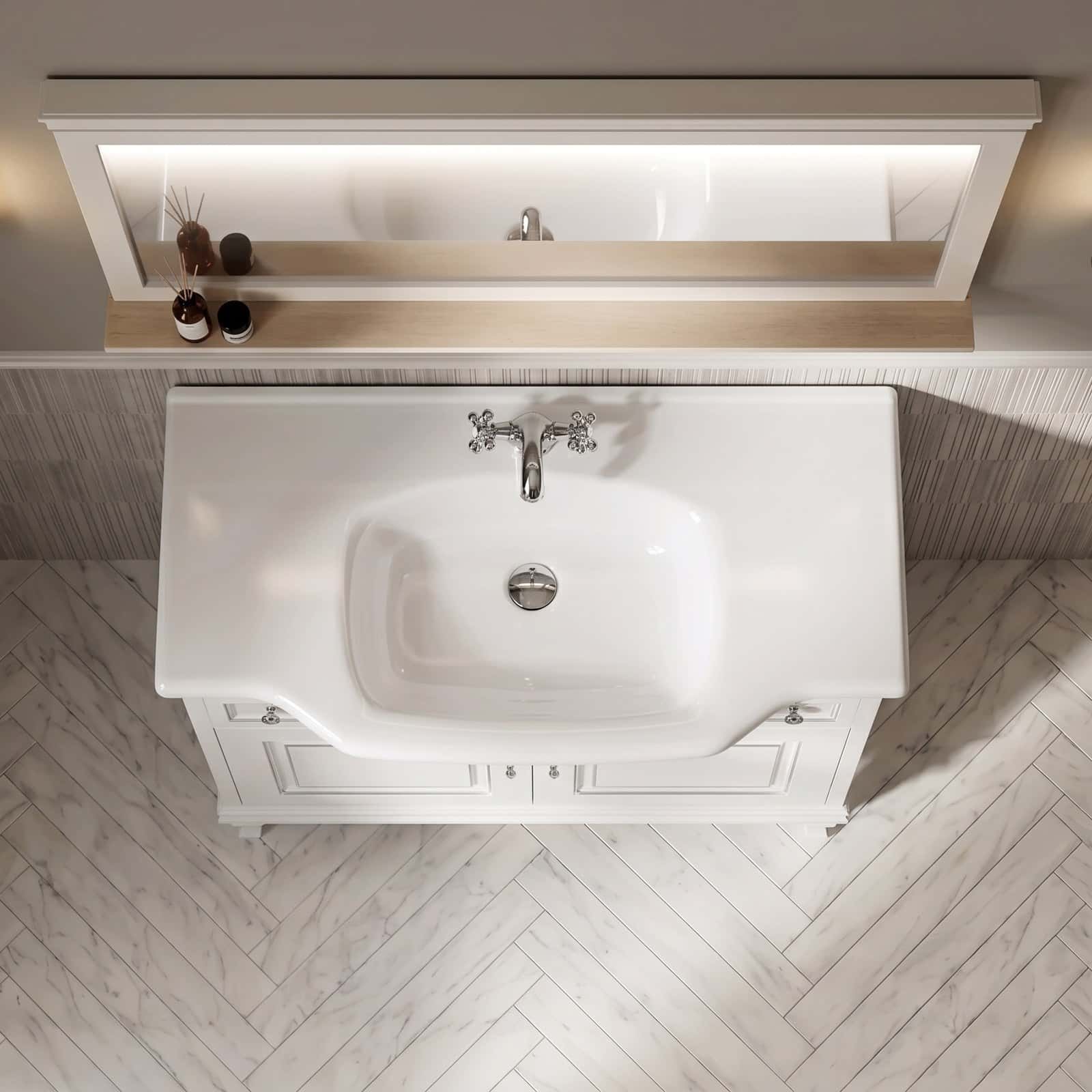 Mobilier de baie pe pardoseală Beatrice alb+crom - montat
