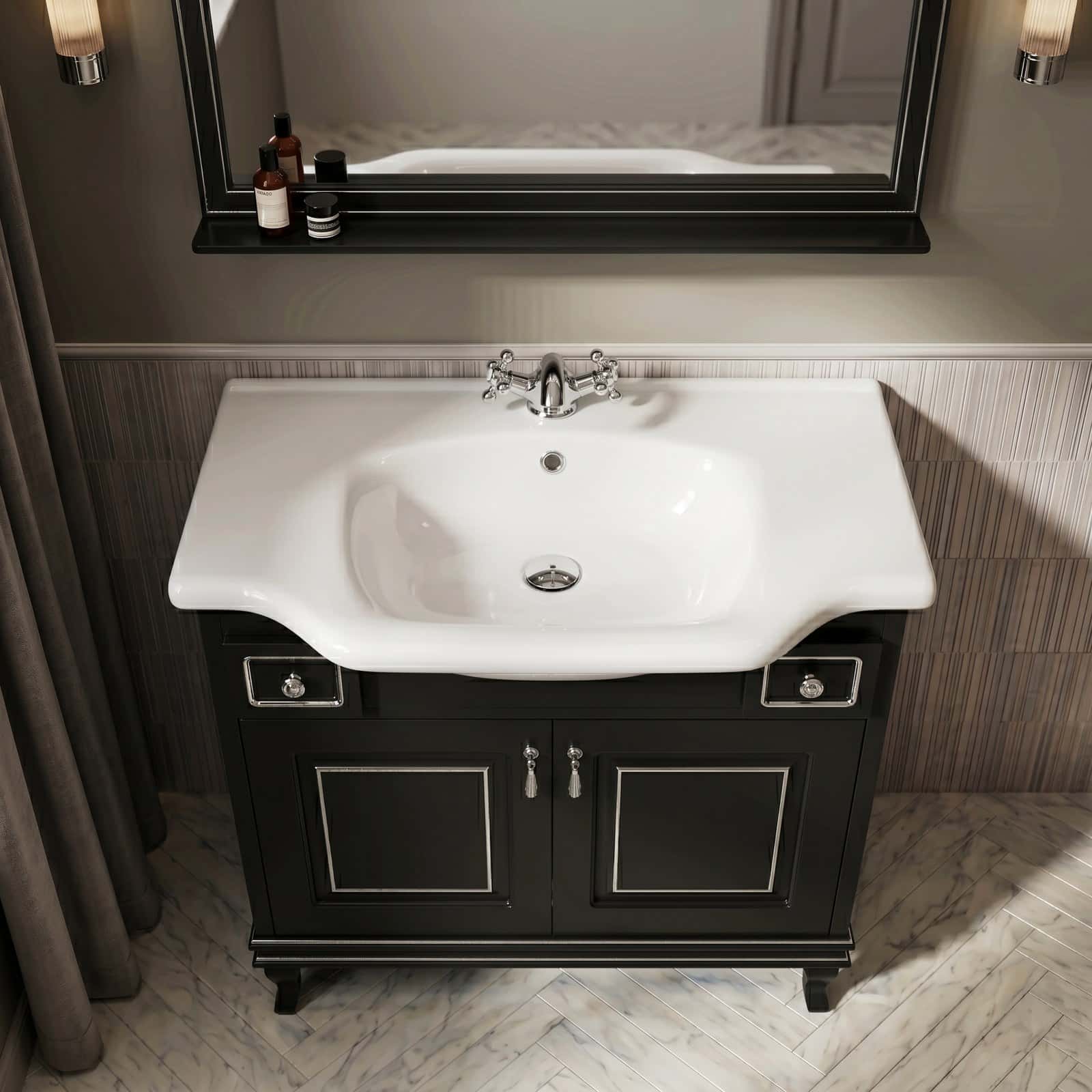 Mobilier de baie pe pardoseală Beatrice negru+crom - montat