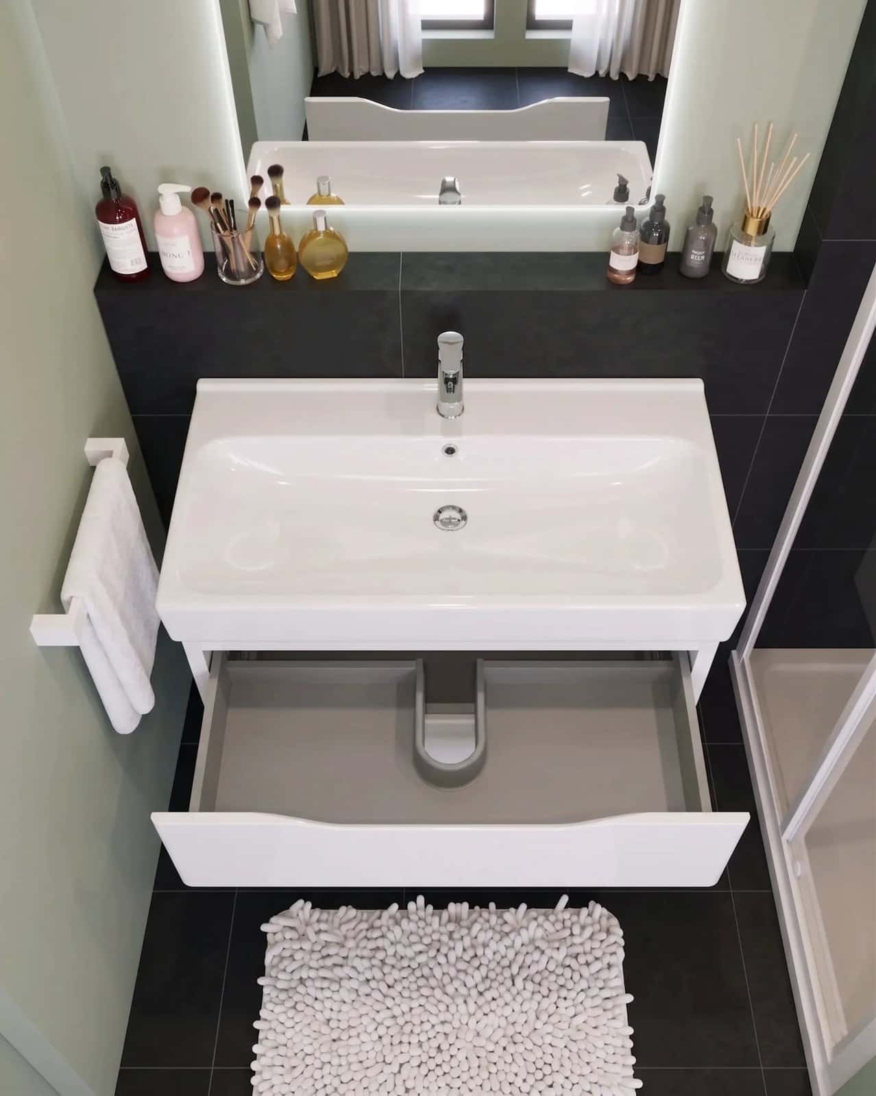 Mobilier de baie pe pardoseală Venice, Alb (Pinto) - montat