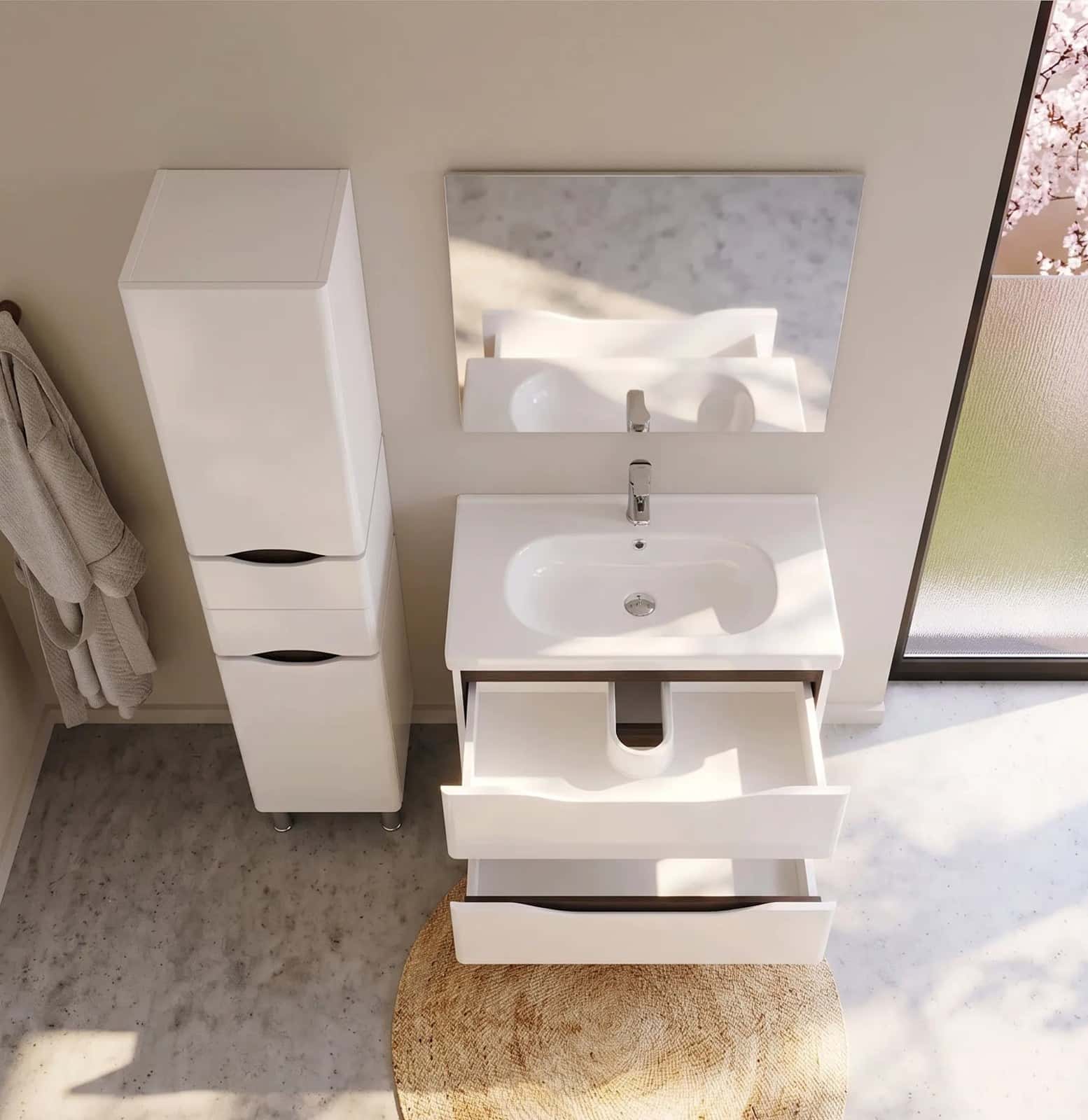 Mobilier de baie pe pardoseală Venice, Alb+Wenge (City) - montat