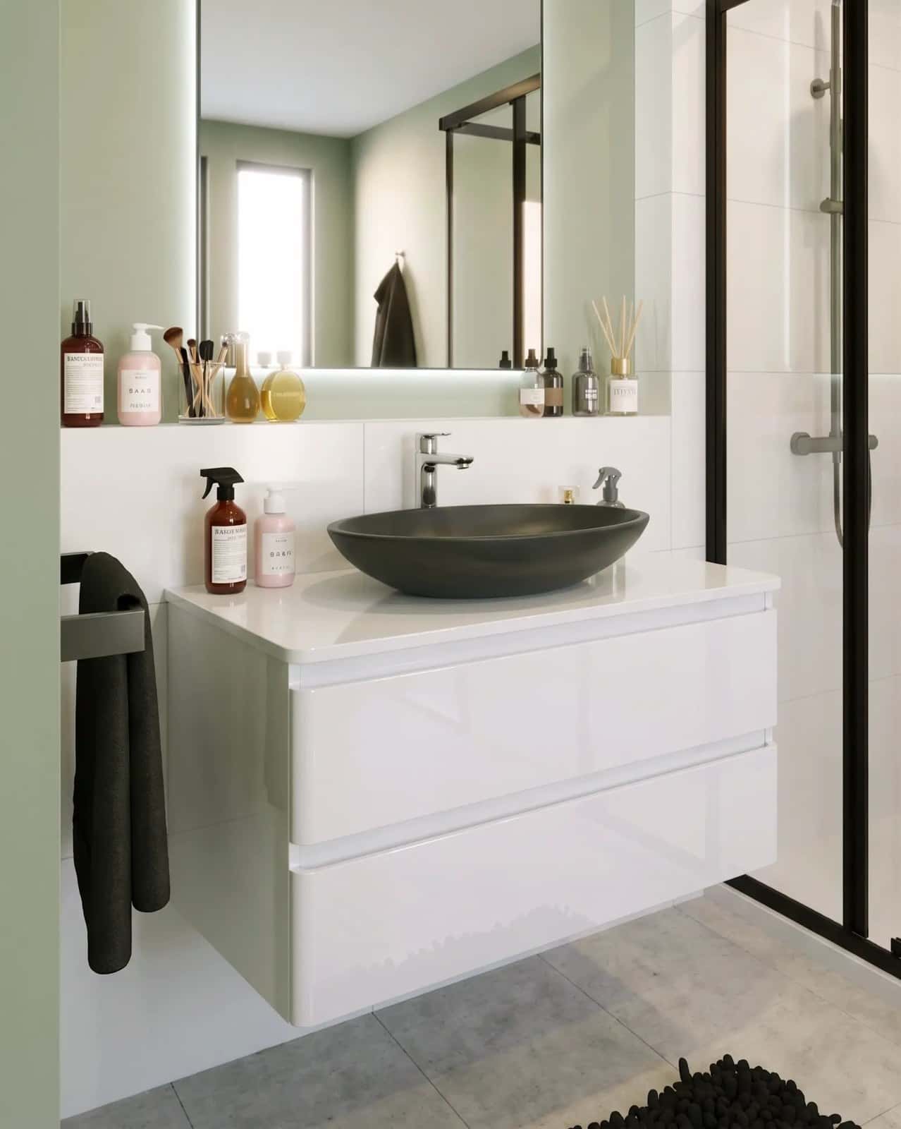 Mobilier de baie suspendat Accent alb, cu blat - montat