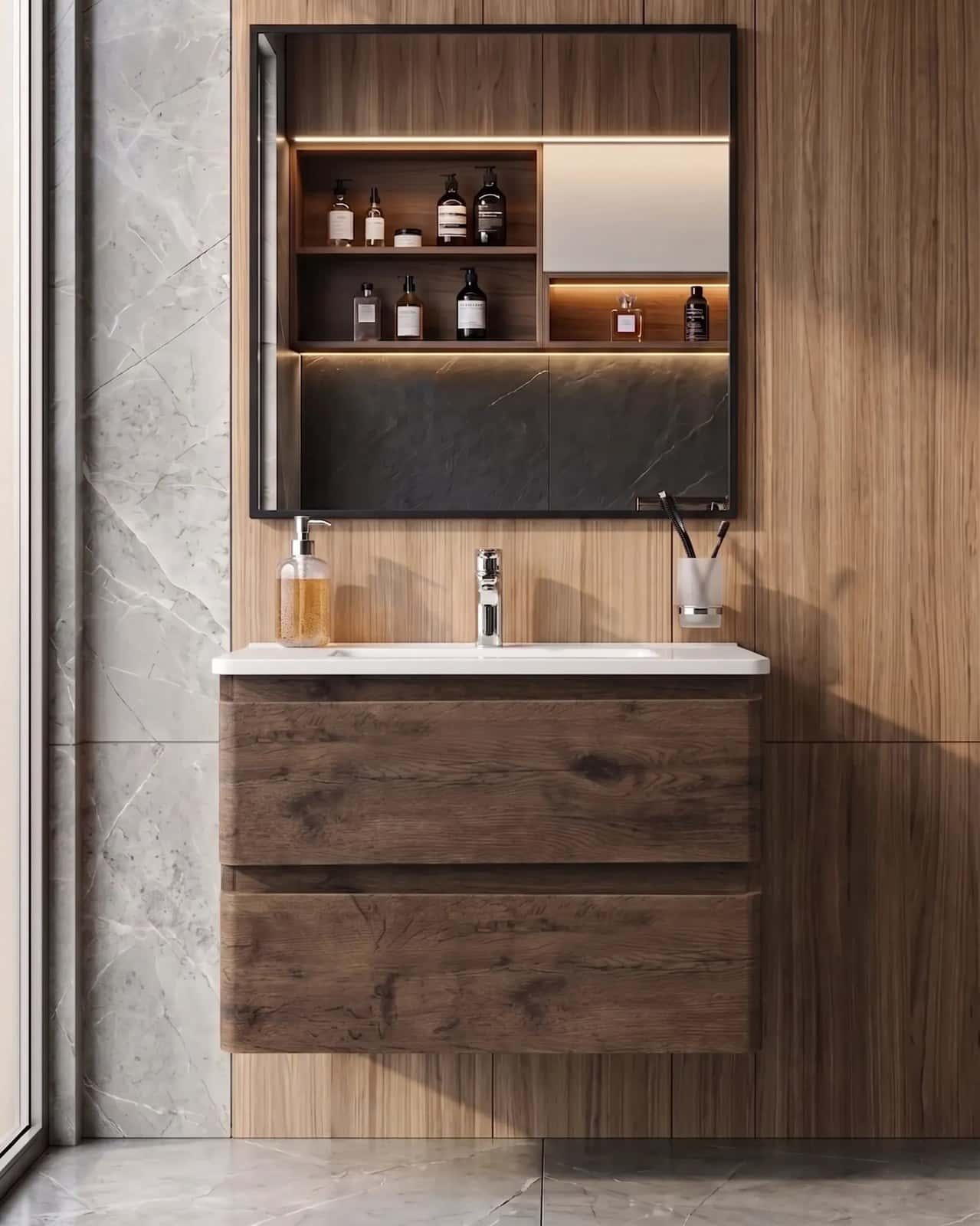 Mobilier de baie suspendat Accent castan - montat
