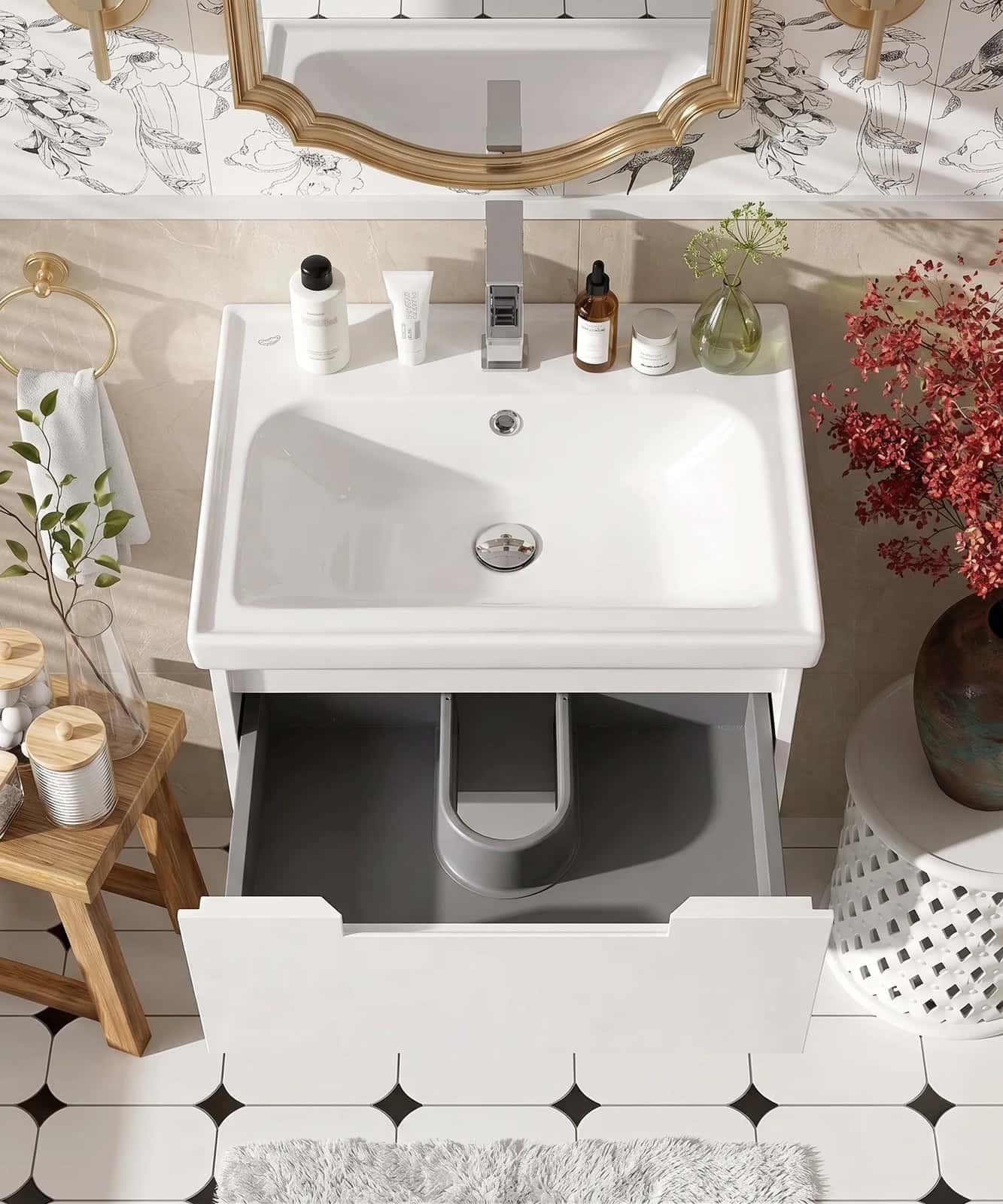 Mobilier de baie suspendat Infinity, Alb - montat