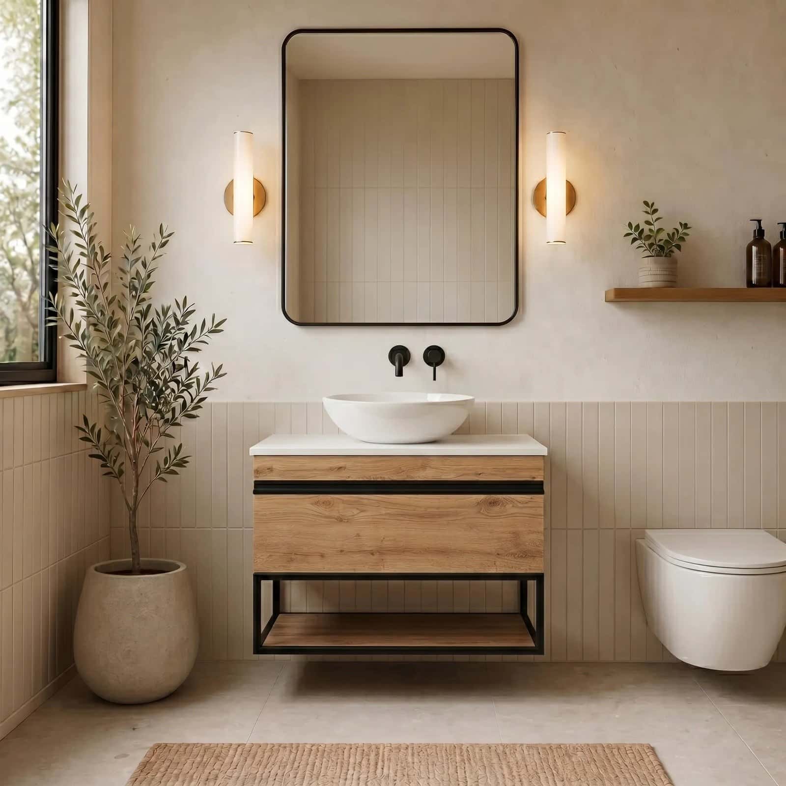 Mobilier de baie suspendat Loft Iron Seville, cu blat - montat