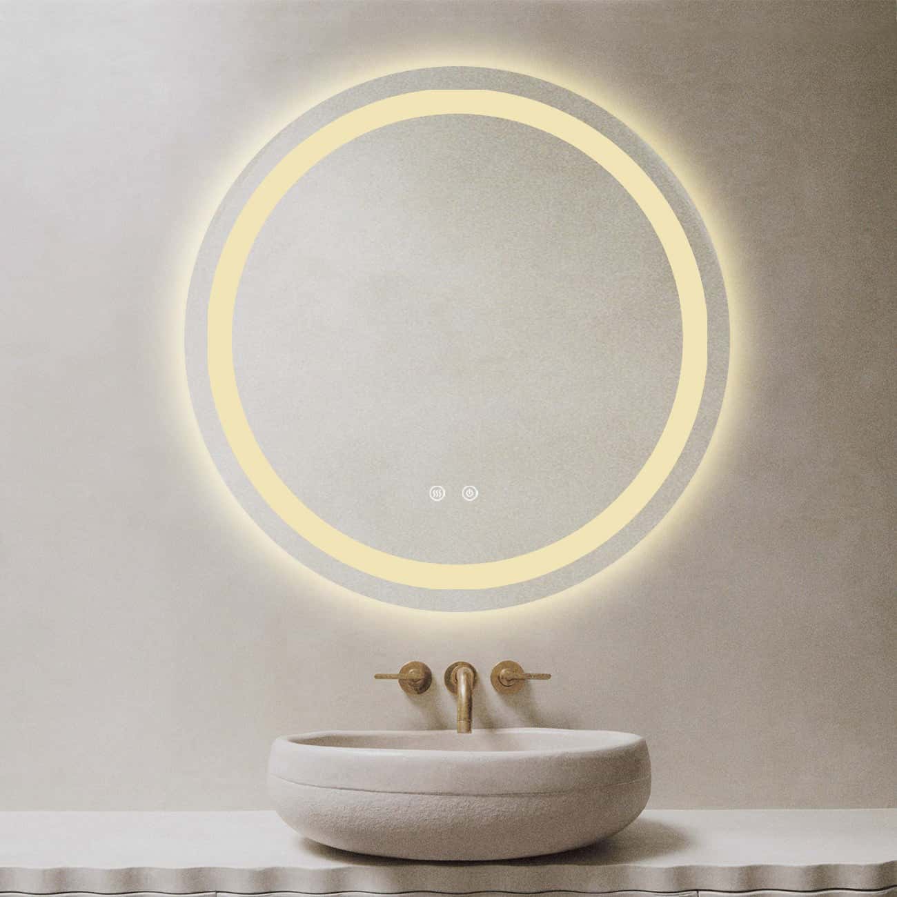 Oglindă baie LED ⌀70 cm rotundă, 3 nuanțe de lumină, dezaburire și touch control J-105 - montat