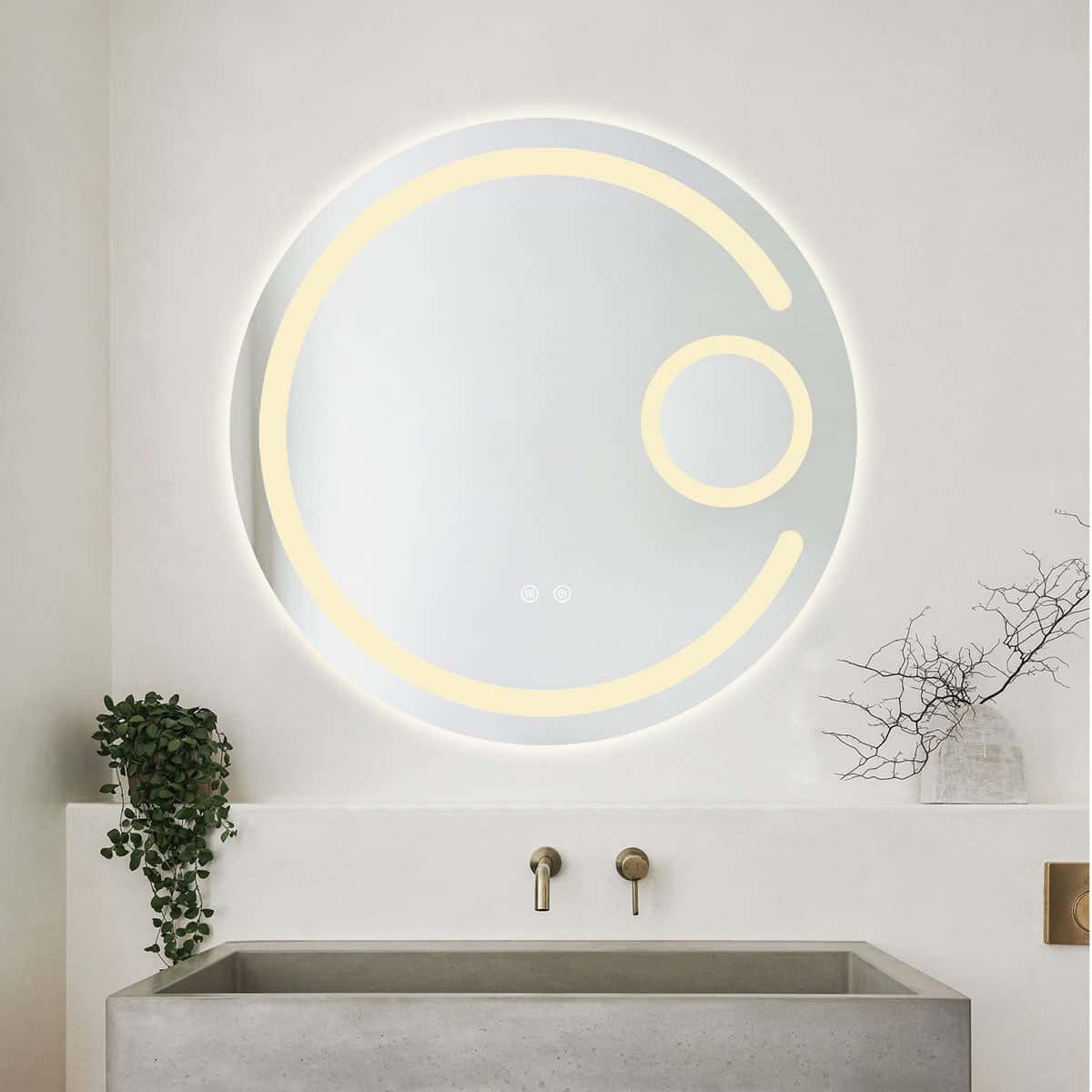 Oglindă baie LED ⌀70 cm rotundă cu lupă cosmetică, 3 nuanțe de lumină, dezaburire și touch control J-13 - montat