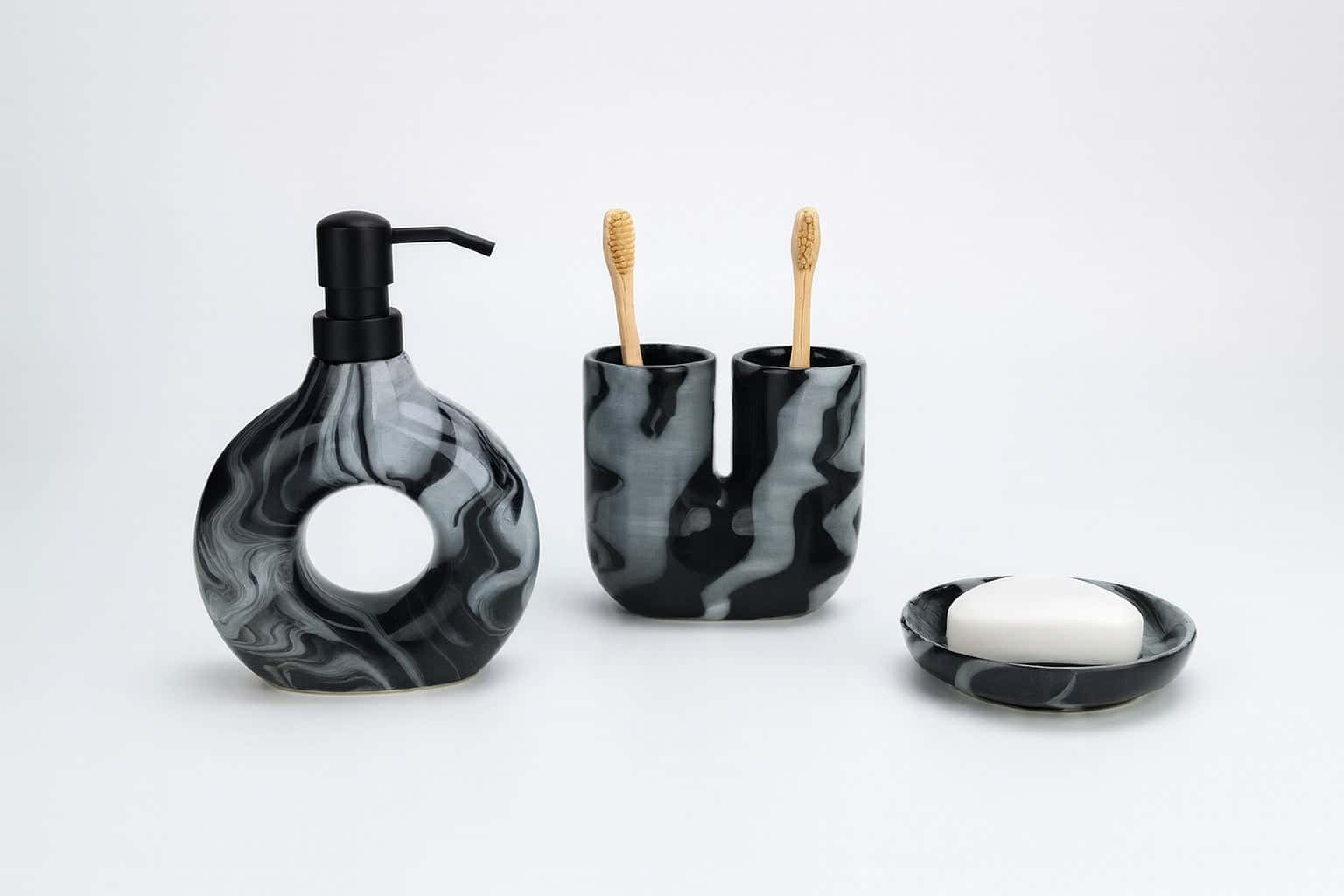 Set 3 piese accesorii de baie gri marmorat - montat