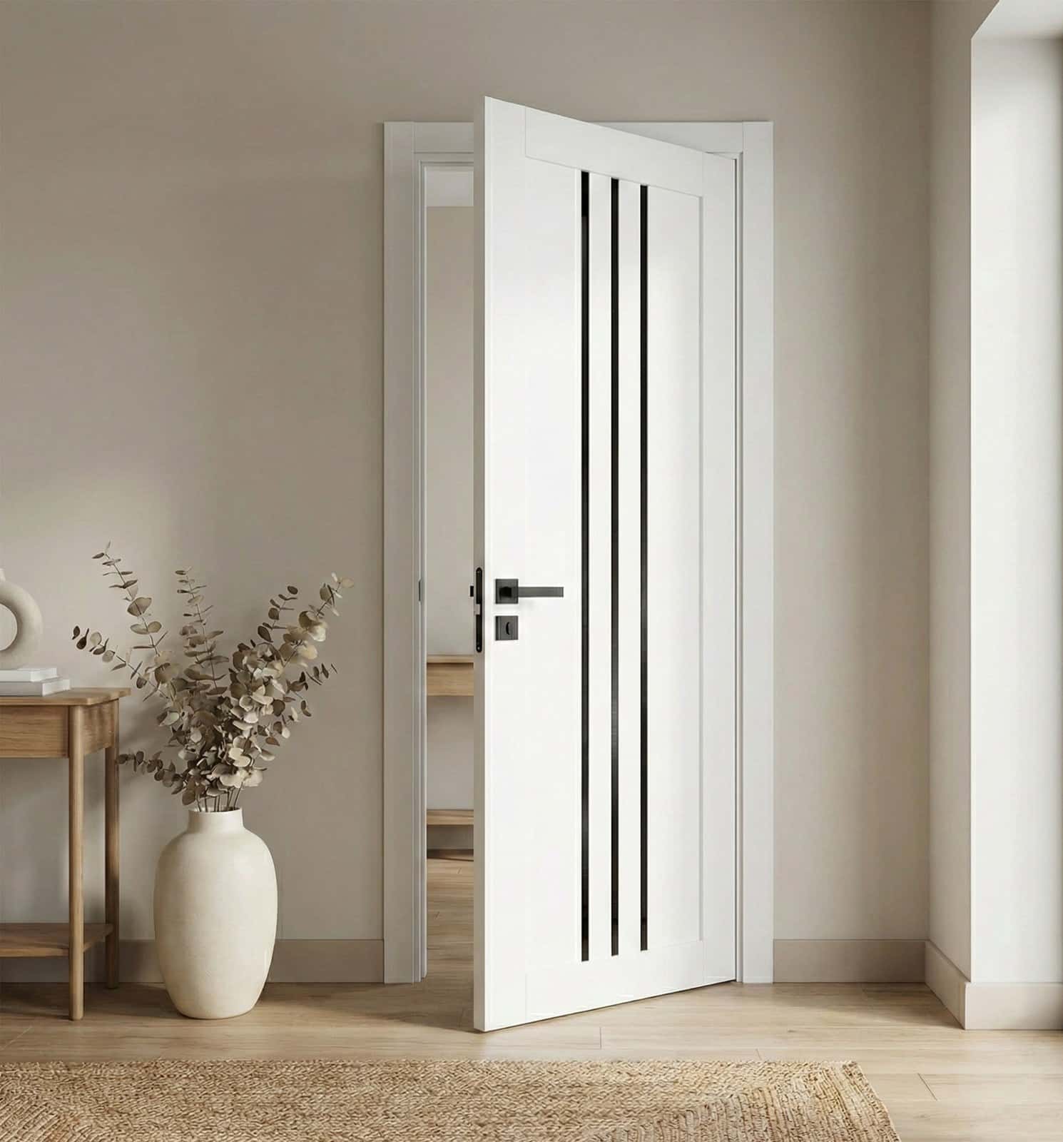 Ușă de interior T-06-design cu inserții verticale din sticlă - montat