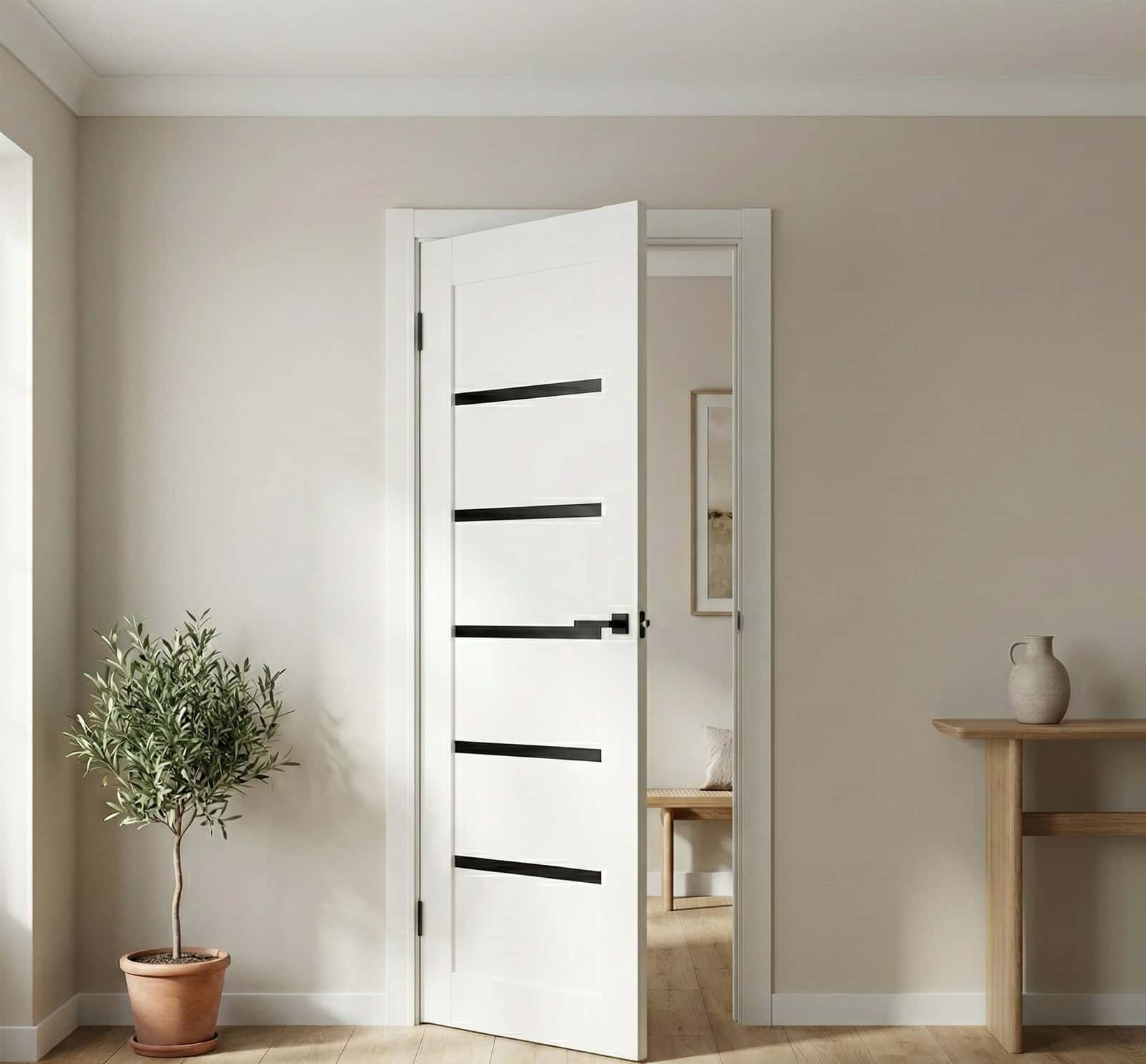 Ușă de interior T-07-design cu inserții orizontale din sticlă - montat
