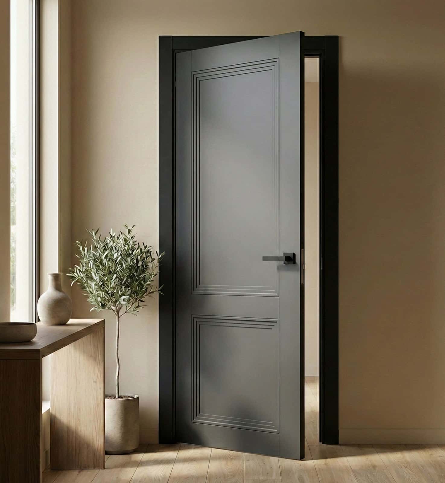 Ușă de interior T-14-design cu panouri frezate - montat