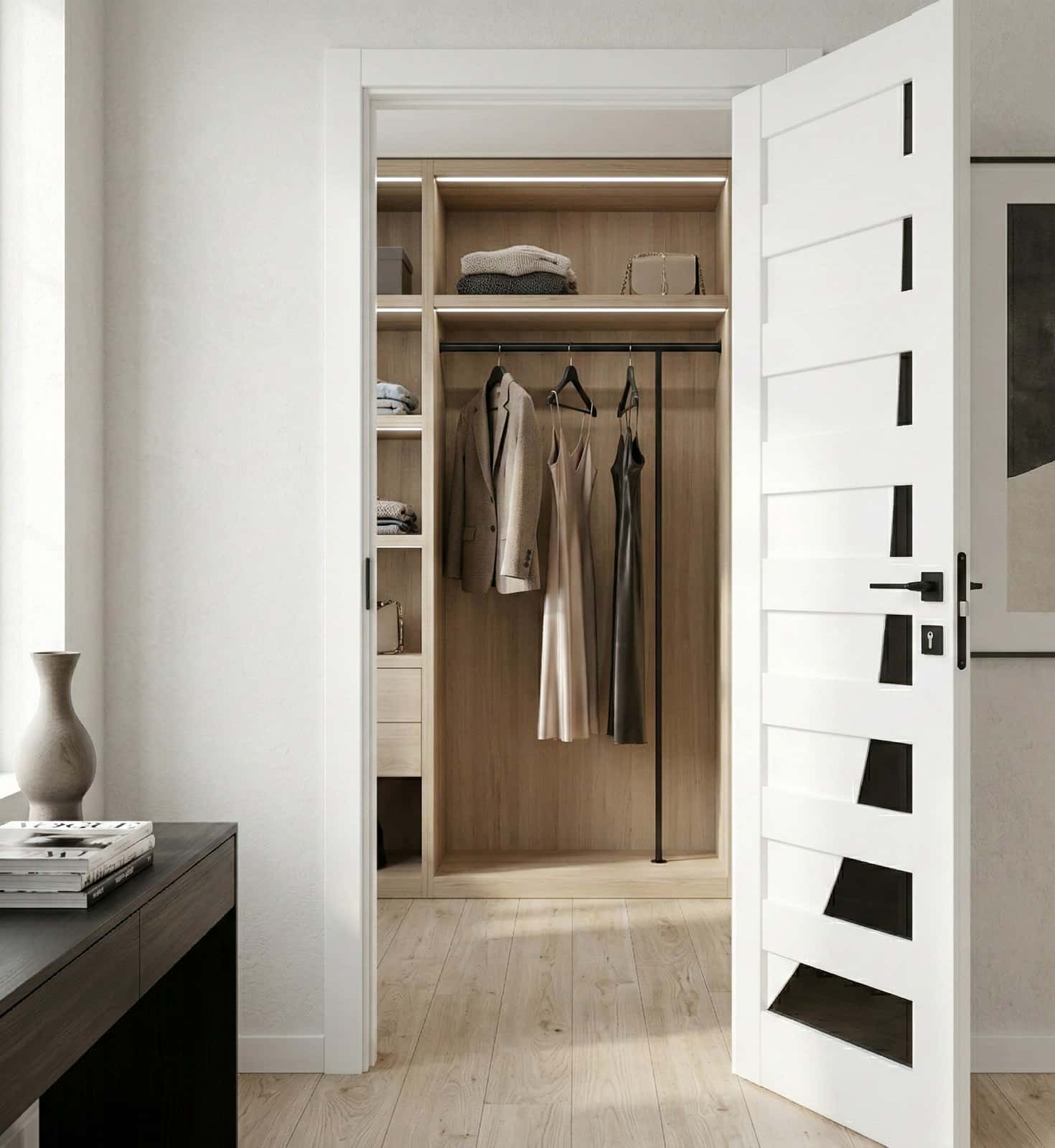 Ușă interior Paris Pearl Ash - cu sticlă negră - montat
