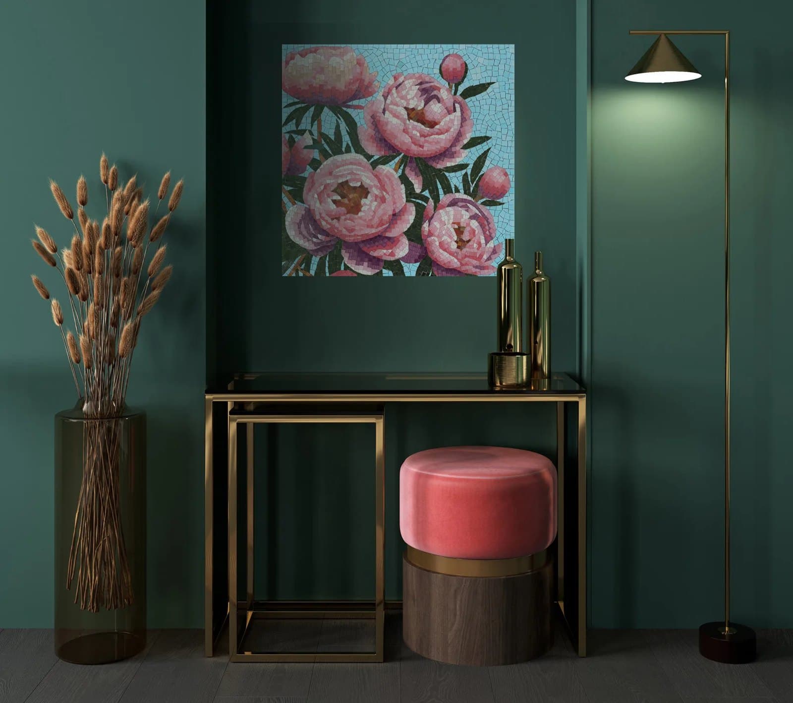 Tablou din mozaic Peonies, 58×58 cm - poza 2