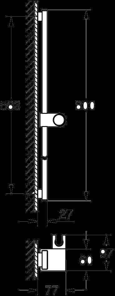GROHE Rainshower Aqua Bară de duș, 600 mm - desen tehnic cu cote