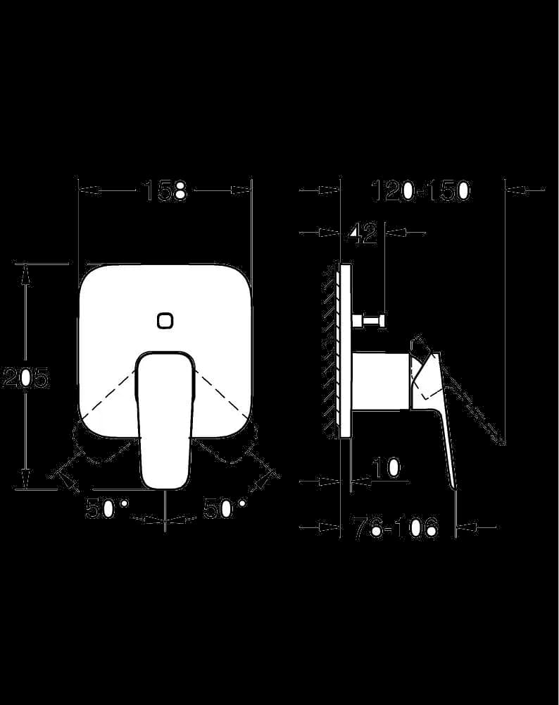 GROHE Cubeo Baterie monocomandă cu divertor cu două căi - desen tehnic cu cote