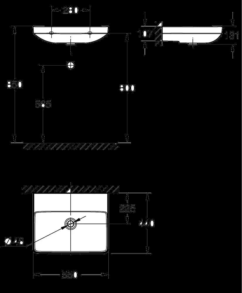 GROHE Euro Ceramic Lavoar 55 - desen tehnic cu cote