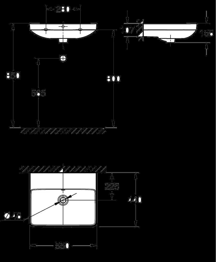 GROHE Euro Ceramic Lavoar 55 - desen tehnic cu cote