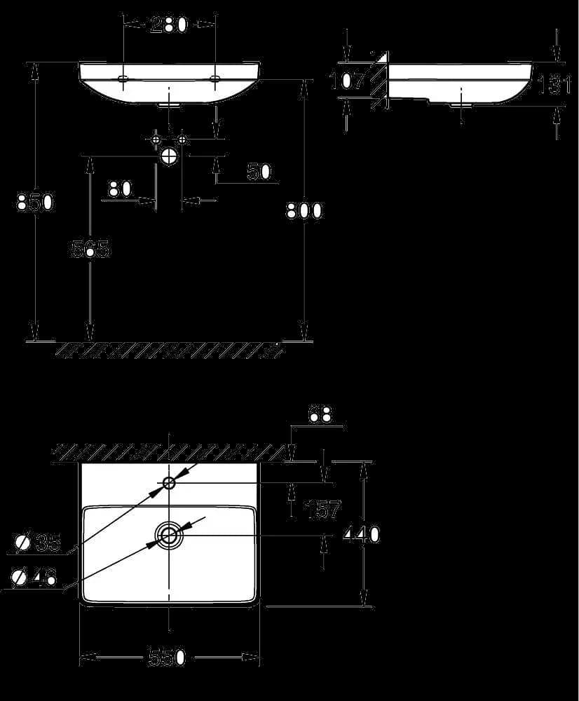 GROHE Euro Ceramic Lavoar 55 - desen tehnic cu cote