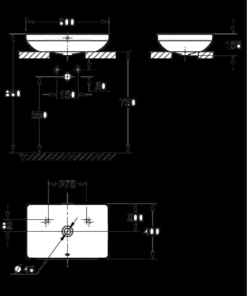 GROHE Euro Ceramic Lavoar tip bol 60 - desen tehnic cu cote