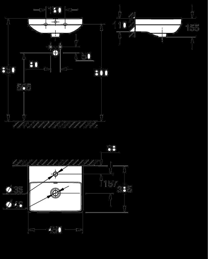 GROHE Euro Ceramic Lavoar de serviciu 45 - desen tehnic cu cote