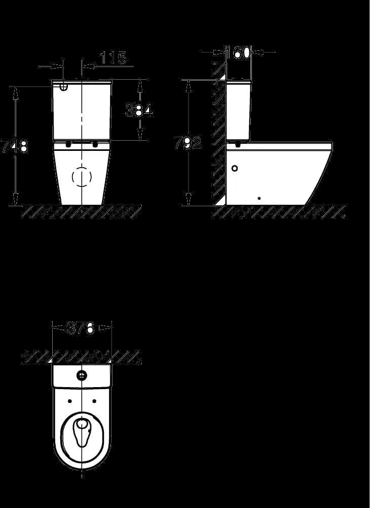 GROHE Euro Ceramic Rezervor aparent - desen tehnic cu cote