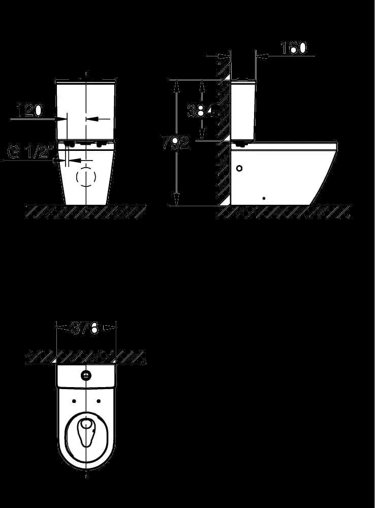 GROHE Euro Ceramic Rezervor aparent - desen tehnic cu cote