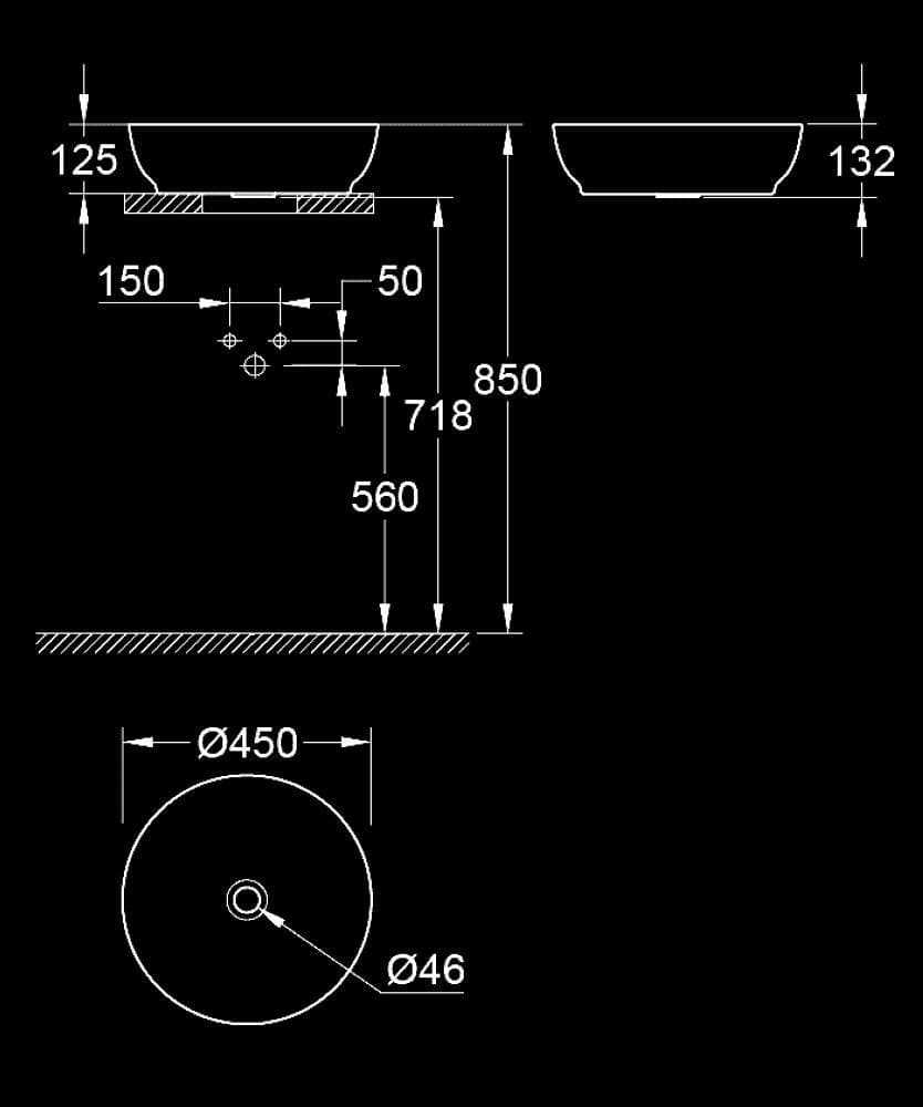 GROHE Essence Lavoar tip bol 45 - desen tehnic cu cote