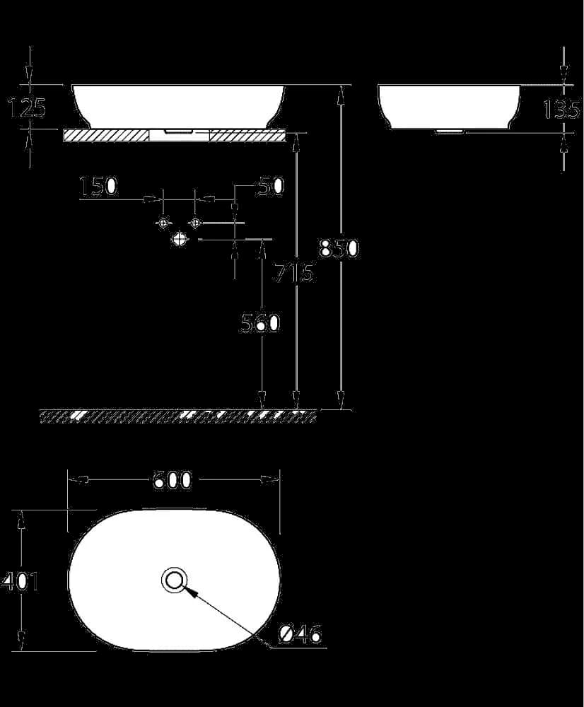 GROHE Essence Lavoar tip bol 60 - desen tehnic cu cote