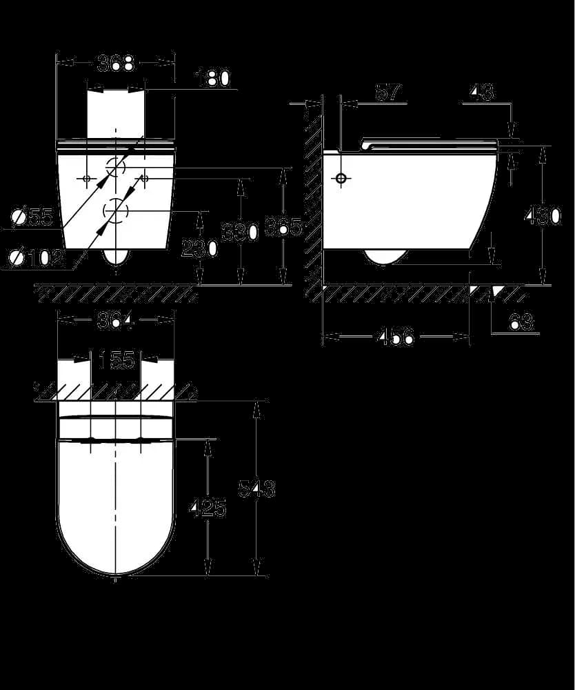 GROHE Bau Ceramic Set WC cu montare pe perete - desen tehnic cu cote