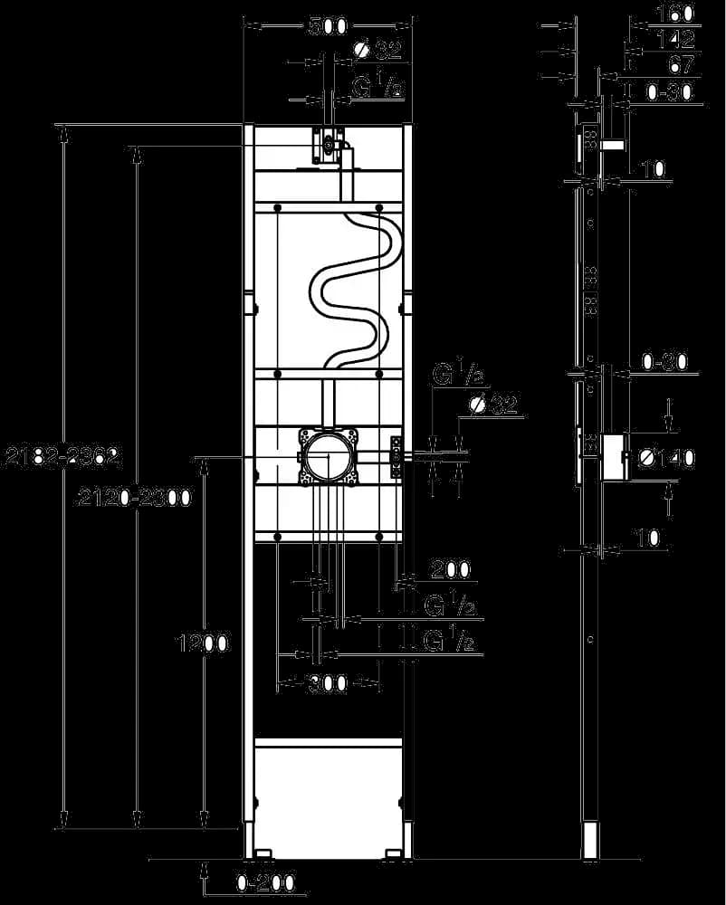 GROHE Rapido Shower Frame Cadru pentru duș încastrat mono - desen tehnic cu cote