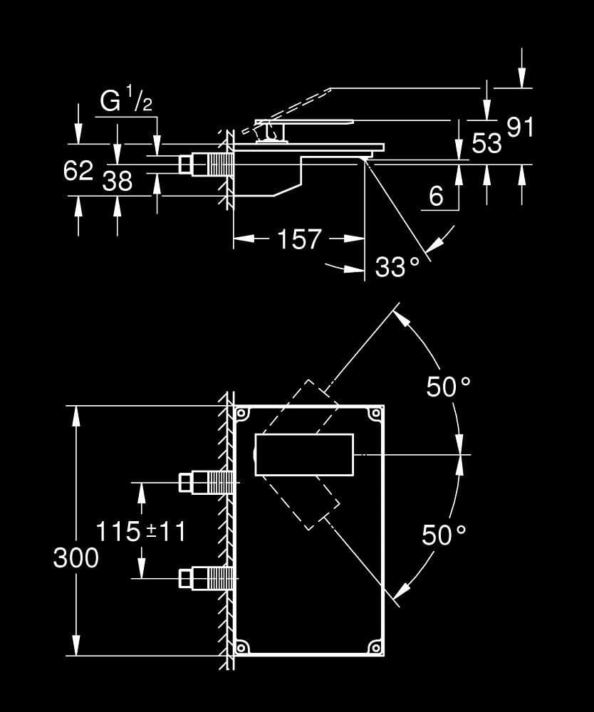 GROHE Baterie lavoar cu 2 găuri, mărimea XL - desen tehnic cu cote