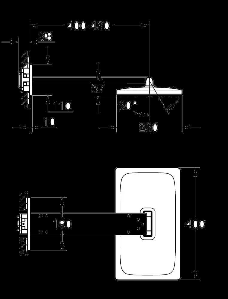 GROHE Rainshower Aqua Set duș de cap 400 × 230 mm, 2 jeturi - desen tehnic cu cote