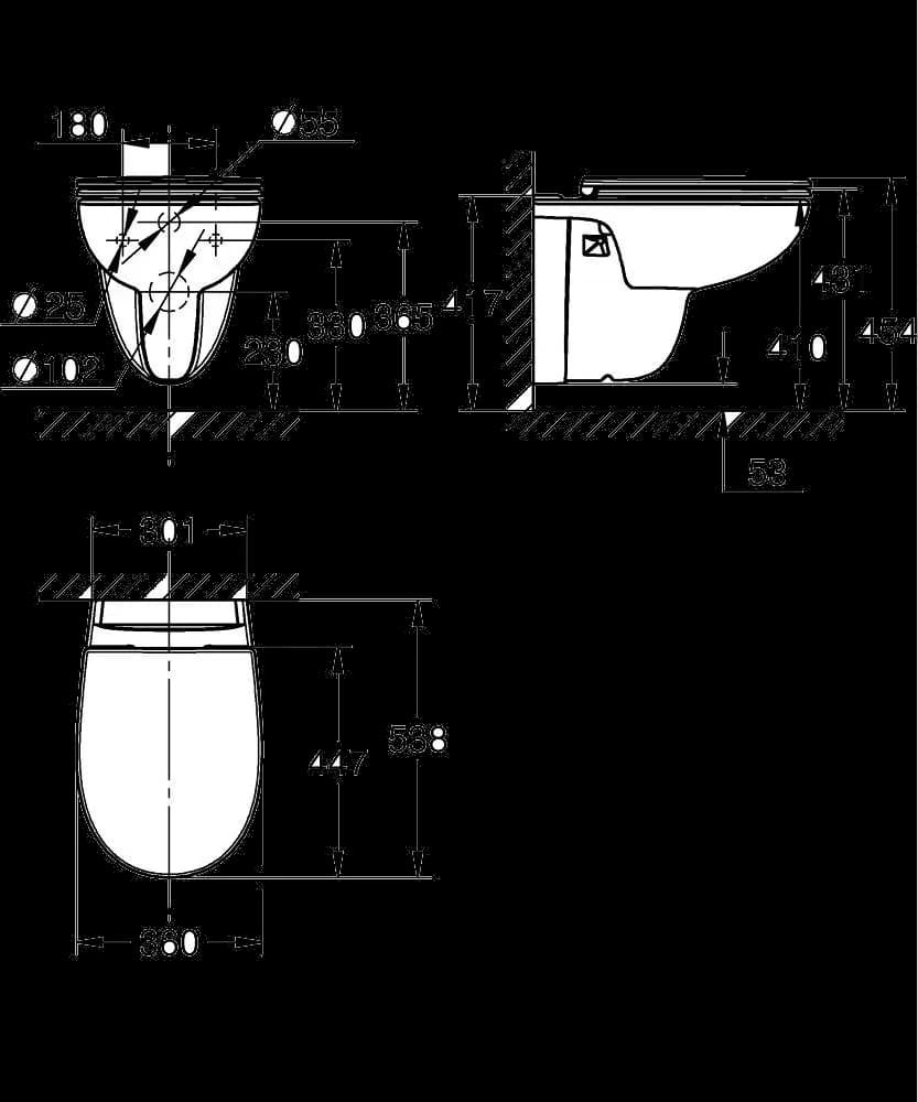 GROHE Bau Ceramic Set WC cu montare pe perete - desen tehnic cu cote