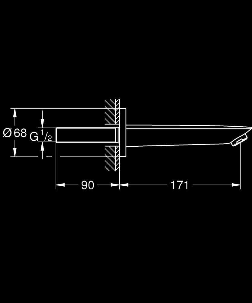 GROHE BauCosmopolitan Pipă cadă - desen tehnic cu cote
