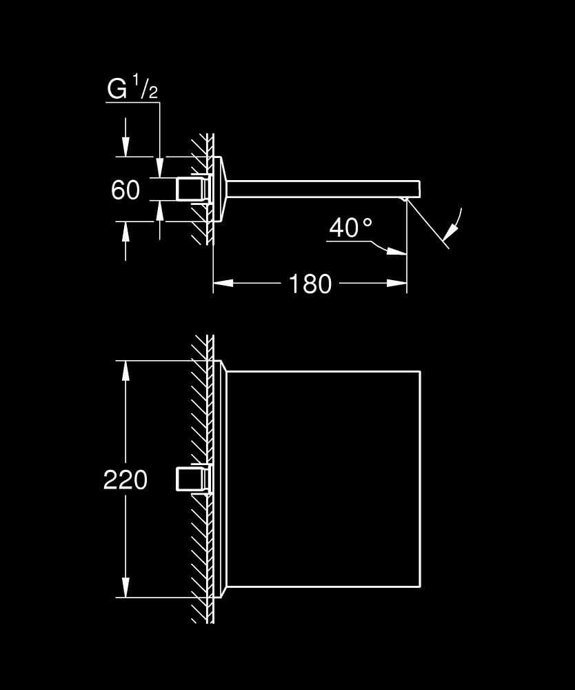 GROHE Allure Brilliant Pipă de tip cascadă pentru cadă și duș - desen tehnic cu cote