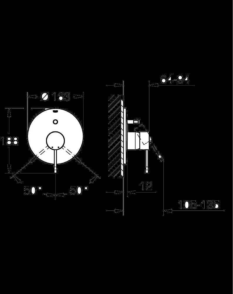 GROHE Essence Baterie cadă monocomandă - desen tehnic cu cote