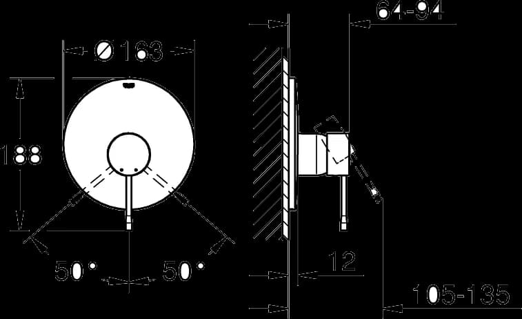 GROHE Essence Baterie duş monocomandă - desen tehnic cu cote